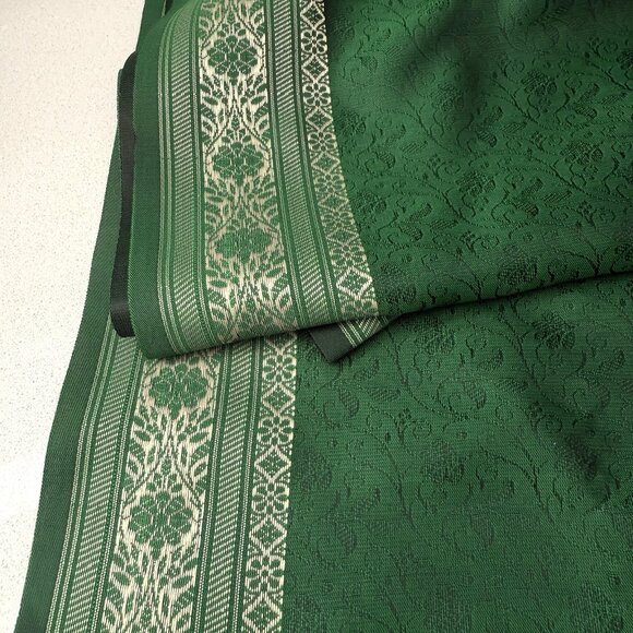 100% Silk Green Gold Table Runner Scarf With Tassels Floral Pattern India 70x2 - Picture 4 of 6
